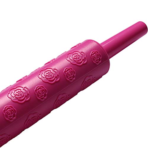 9.8 Inch Mini Rolling Pins, JDgoods Engraved Embossing Plastic Rolling Pin Baking Embossed Cookies Decorating Mold, Rolling Pin Kitchen Tool (Hot Pink) - Thumbnail 2