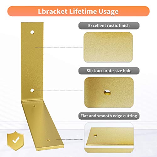 Gold Heavy Duty Shelf Brackets 6 x 4 Inch, Rustic Gold Iron L Shelf Bracket, Industrial Modern