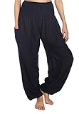 Lofbaz Women's Rayon Print Smocked Waist Boho Harem Pants Solid Dark Blue M