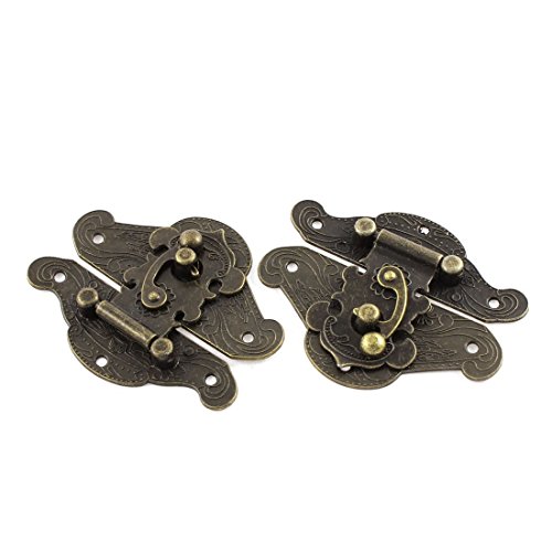 uxcell a15060800ux0280 85mmx68 mm Retro Style Box Cabinet Hook Lock Lid Latch Bronze Tone Pack of 2 - Thumbnail 3