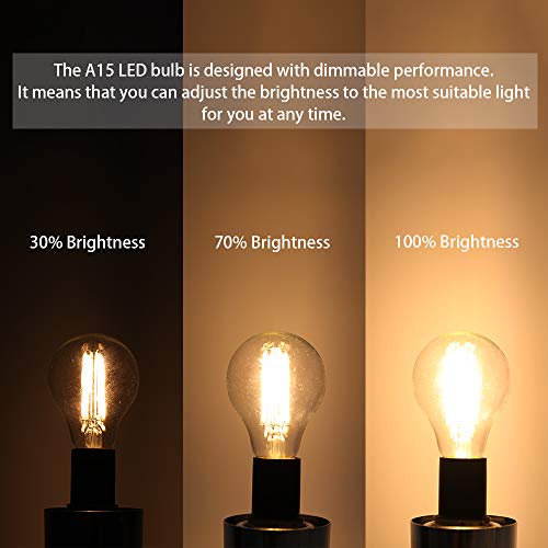 Zorykn E17 Base Filament Dimmable Edison LED Bulb(6 Pack),4W 350LM 40W