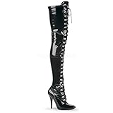 Pleaser Women's Seduce-3024 Thigh-High Boot,Black Stretch Patent,12 M US
