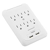 Multi-function Wall Mount Outlet Adapter, Surge Protector Charging Station, OviiTech Dual 2.1AMP USB Charging Ports,6 AC Socket Outlet Splitter Plugs,White,ETL Certified