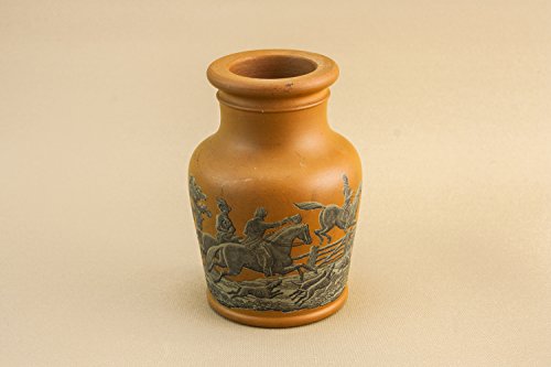 Antique Elegant Fox Hunt VASE Small Old Victorian Pottery Terracotta Shouldered Rare Decor English Late 19th Century LS