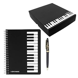 Schattige muziek piano melodie thema briefpapier geschenkdoos set, 1 stuks zwarte piano muzieknoten notebook met 1 stuks…
