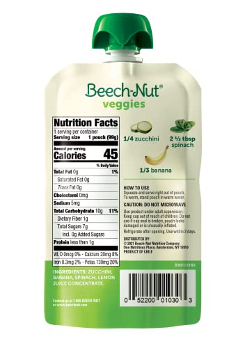 BEECH-NUT VEGGIES STAGE 2 BABY FOOD, ZUCCHINI SPINACH & BANANA, 3.5 OZ POUCH