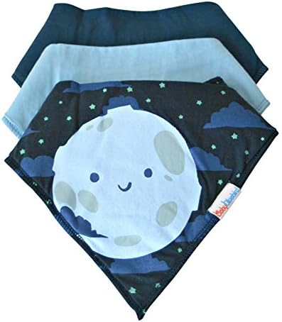 Super Soft Bandana Baby Drool Bibs, 3-Pack Larger Size - Navy, Blue and Over the Moon