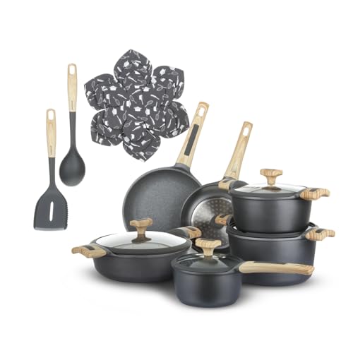batería de ollas de inducción Evolution, batería antiadherentes, ollas para inducción y todo tipo de placas de cocina (15 piezas)
