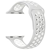 OULUOQI 42mm Soft Silicone Replacement Band with Ventilation Holes for Apple Watch Nike+, Series 2, Series 1, Sport , Edition, M/L Size ( Silver / White )