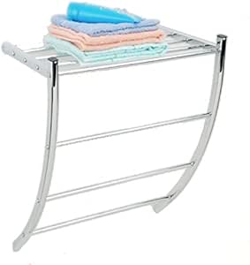 MSV TOALLERO Cromado DE Pared con Estante, Acero, Plateado, 23x38x49 cm