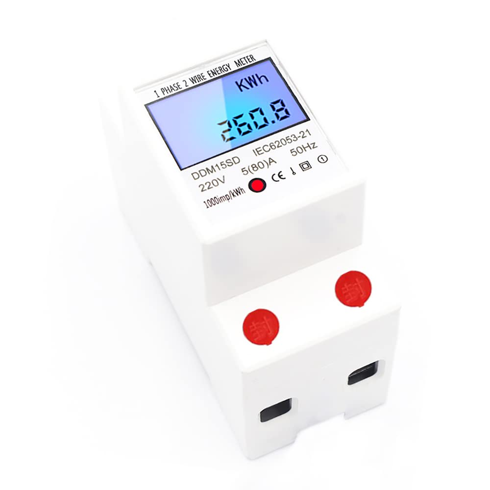 VOANZO Single-Phase Kw Counter DIN Rail Electricity Meter LCD Home Electricity Consumption Monitoring Meter AC220V 5(80) A