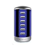 Universal USB Charger 6-Port Desktop USB Hub Charging Station with Smart Identification Technology for Phone, Tablets, and More (Blue)