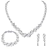 EVER FAITH® Simulated Pearl Crystal Bridal Necklace Earrings Bracelet Set Silver-Tone Ivory Color