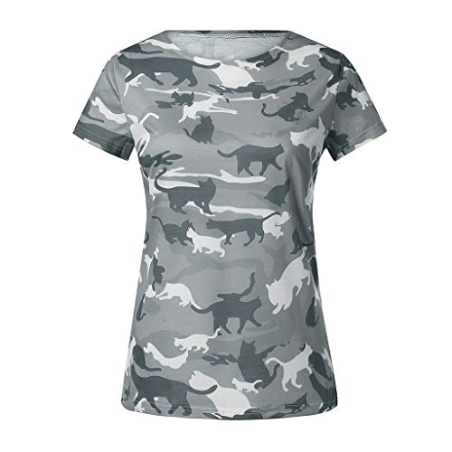 Respctful✿Casual Short Sleeve,Women Sleeve Camo Tee Knit Camouflage Pullover Blouse Shirts - Thumbnail 2