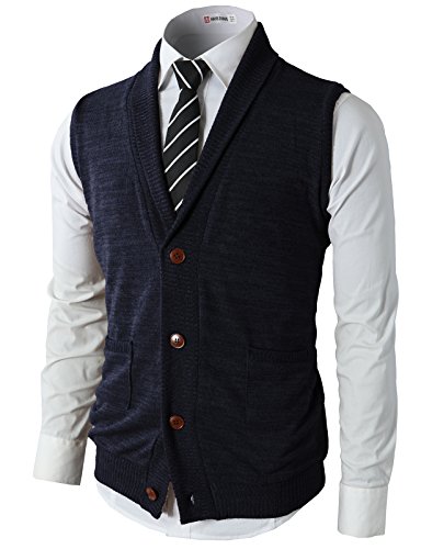 H2H Mens Casual Basic Shawl Collar Fine Knitted Slim Fit Vest Navy US L/Asia XL (CMOV034)