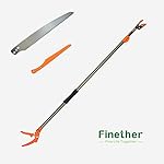 Finether Telescopic Long Reach Aluminum Cut & Hold Pole Pruner and Saw, Lightweight Garden Branch Tree Trimmer with 10-mm Cut, Extends from 4.3 to 6.6 ft, Orange