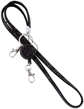 AYHU Office Crystal Lanyard with Retractable Badge Reel for Name ID Card Badge Holder Key & Phone (Black)