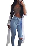 Creabygirls Women's Knee Ripped Hole High Waist Denim Jeans Pants