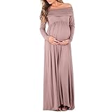 Women's Over The Shoulder Ruched Maternity and Nursing Dress by Mother Bee - Made in USA, Dark Mocha, M