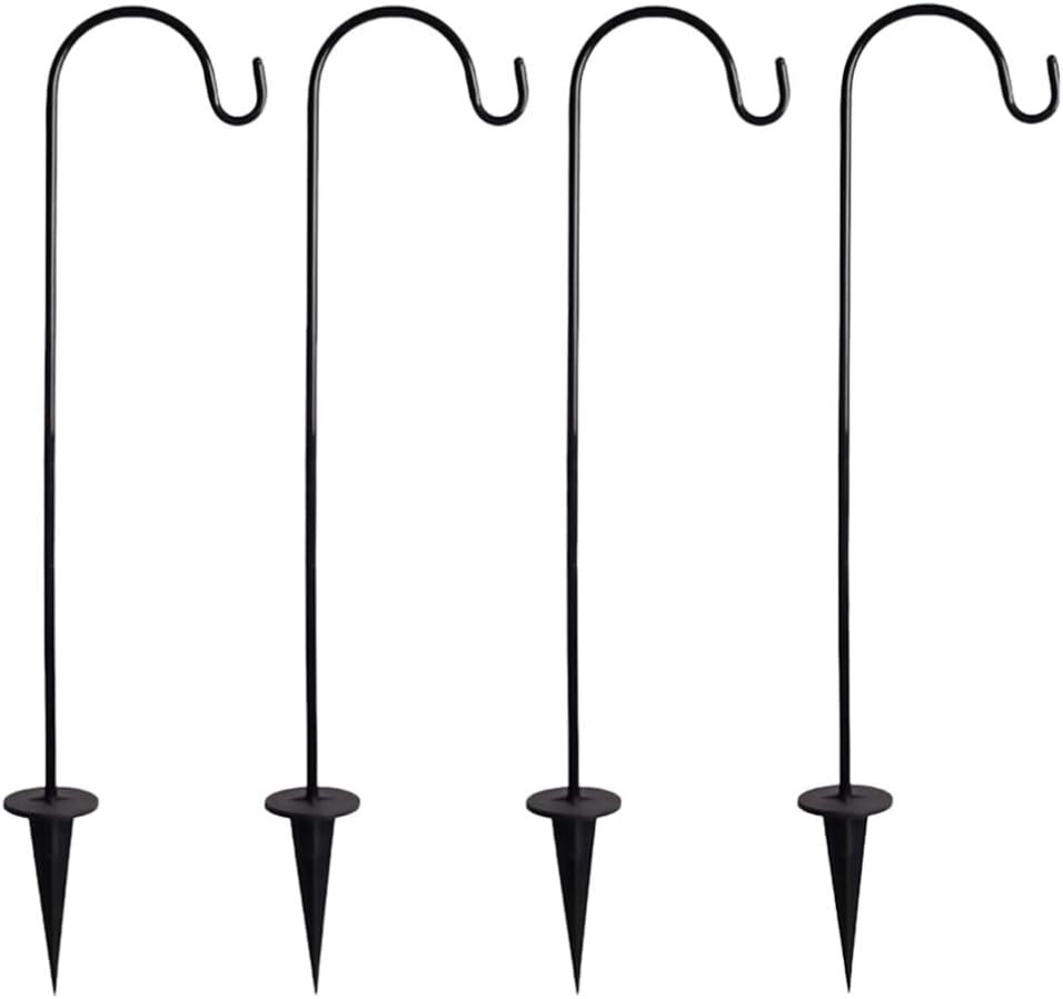 Outdoor Shepherd's Hooks - Tofficu 4pcs Lantern Hook Bird Feeders Decor Mason Lanterns Lawn for Backyards Flag Basket Metal Pole Iron Solar Stick Garden Insert Ground Hanger Yard Plot Hanging Lights Baskets Stake