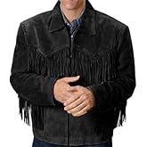 TUAYHA Cowboy Jacket Western Fringed Faux Suede Leather Coat - Mens Fringe Jacket with Fringes