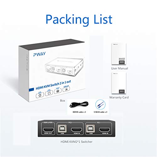 GREATHTEK KVM Switch HDMI 2 Port Box, Support UHD 4K@30Hz, Downward Compatible, with 4 USB 2.0 Hub and Cables - Thumbnail 6