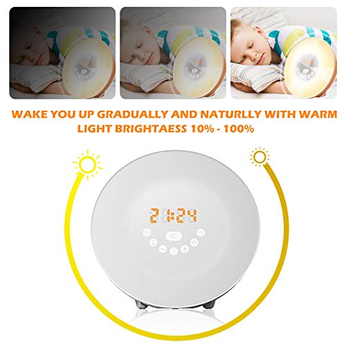 Sunrise Alarm Clock, Wake Up Light with 7 Colored Sunrise Simulation & Sleep Aid Feature, FM Radio, 6 Natural Sound and Snooze for Kids Adults Bedrooms (Brown-Wood) - Thumbnail 4