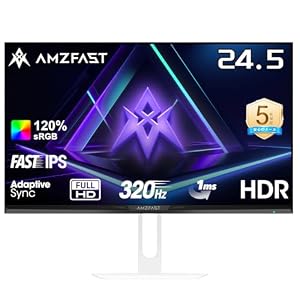 Amzfast 24.5インチ 320Hz ゲーミングモニター白 Fast IPS (1msMPRT /sRGB118%/320cd/m²) AMZG25F6F