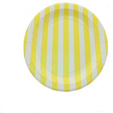 Youmewell Disposable Round Paper Party Plates Yellow Striped 9 Inch 24 Count