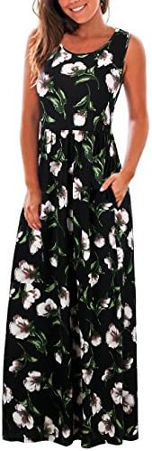FINMYE Maxi Dresses for Women,Floral Vintage Long Tank with Pocket White XXL