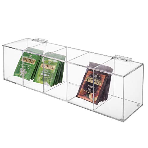 MyGift Modern Clear Premium Acrylic Tea Bag Organizer Box with 5