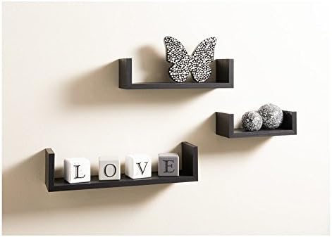 Set of 3 Floating Wall Shelves U Shape Decorative Storage Tray-Black