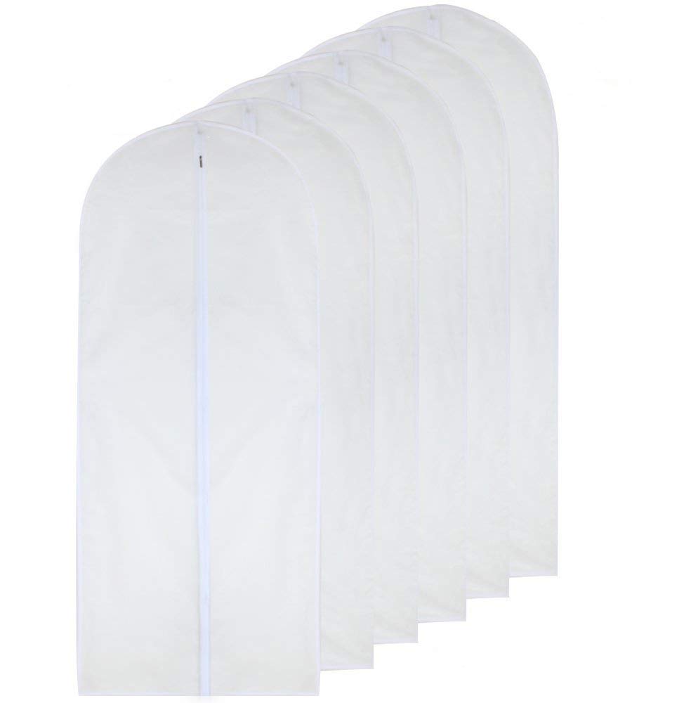 HomeClean Garment Bag Clear for Long Dress 60 x 153cm(24'' x 60'')(24'' x 60'') Moth Proof Garment Bags White Breathable Full Zipper Dust Cover for Clothes Storage Closet Pack Of 6