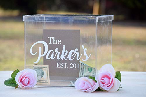 Personalized Clear Card Box with Lid - Wedding Card Box - Personalized Card Box - Wedding Keepsake Box - Acrylic Card Box - Wedding Card Box with Slot - Card Box for Wedding - Thumbnail 2
