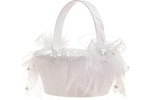 Wedding Flower Basket for Girls, Lace Wedding Flower Girl Basket with Pearl Rhinestones, Flower Baskets for Wedding Ceremony