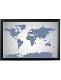 Push Pin Travel Maps Blue Ice World with Black Frame and Pins 24 x 36