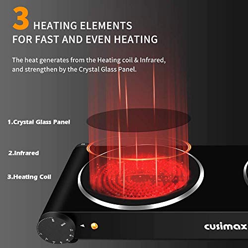 CUSIMAX 1800W Ceramic Hot Plate, Portable Infrared Burner, 7 Inch Glass