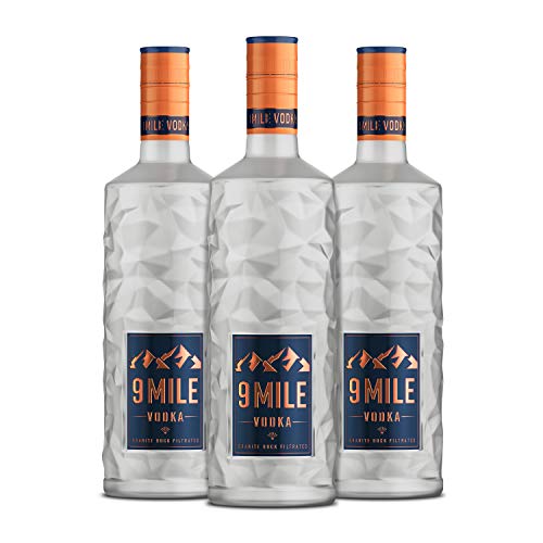 9 MILE Vodka 3 x 0,7 Liter (37,5% Vol.) - inkl. LED-Beleuchtung - Granite Rock Filtrated Premium Wodka - 4-fach…