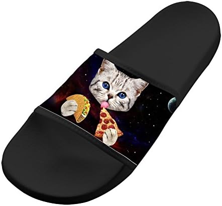 Space Cat Eat Pizza Unisex Adullt Home Sandal Slipper Indoor Shower Flats Flip Flops Open toed Slide Shoes 12 B(M) US