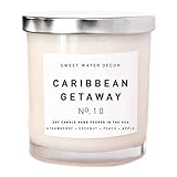 Sweet Water Decor Caribbean Getaway Natural Soy Wax Candle Glass Jar Scented Strawberry Coconut Melon Peach Apple Pear Fruit Summer Home Decor Housewarming Accessories Made in the USA Lead Free Wick