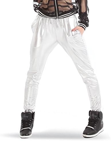 Alexandra Collection Youth Metallic Foil Dance Costume Jogger Pants with Pockets Silver Medium