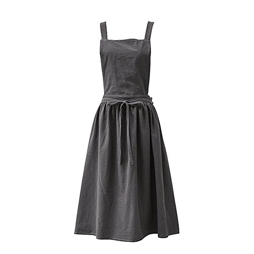 Cotton Apron for Women,Black Soft Cotton Apron Tankini Vintage Cross Bandage Apron for Cooking Baking Crafting Gardening - Washable Protective Body Solid Color