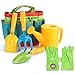 FITNATE Green Kids Garden Tools Set,6 PCS Garden Tools Including Watering Can, Shovel, Rake, Fork, Children Gardening Gloves and Garden Tote Bag, All in One Set