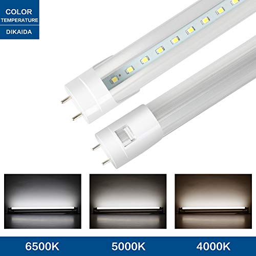 DIKAIDA 4 Pack T8 Led Light Tube, 4FT, 18W (40W Equiv), 2000Lm, 6500K Cool White, T10 T12 Fluorescent Replacement with Clear Cover, Dual-End Powered, Ballast Bypass, Garage, Shop Light