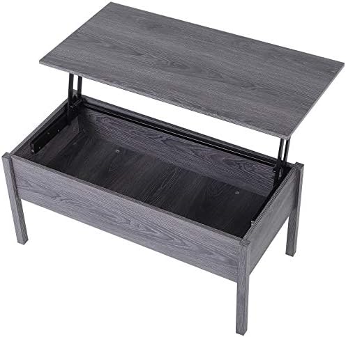 Homcom 39" Modern Lift Top Coffee Table Desk With Storage Light Grey Woodgrain