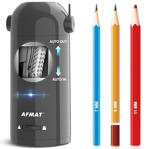 AFMAT Electric Pencil Sharpener, Fully Automatic Pencil Sharpener for 7-11.5mm Colored/Jumbo Pencils, Auto in & Out, Rechargeable Hands-Free Pencil Sharpeners for Classroom Home Office PSX5, Gray