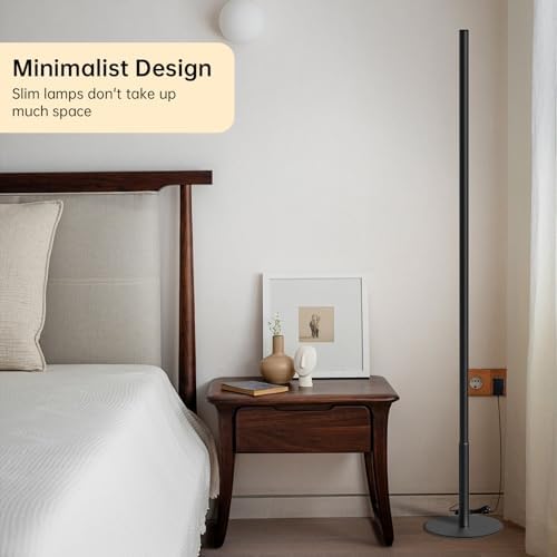 LED Stehlampe Wohnzimmer, Dimmbare Ecklampe mit Fernbedienung, Schwarz