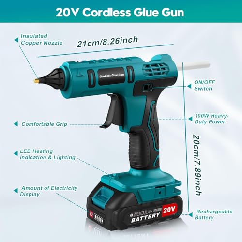 Uniiking® 100W Cordless Hot Glue Gun Kit Battery Powered(Battery Included), Wireless Glue Gun Rechargeable with Stand, with 10pcs Sticks for Craft & DIY