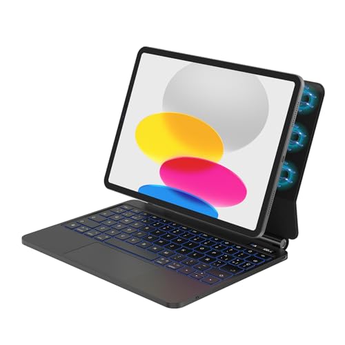 Bettdow Keyboard for iPad 10 Generation 10.9" 2022/11 Generation A16 11" 2025, Spanish Ñ Magnetic Design Floating Keyboard with Trackpad and Backlit, Black