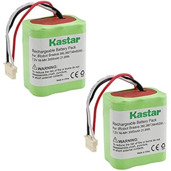 Kastar BRAAVA380 Battery (2 Pack), Ni-MH 7.2V 3000mAh, iRobot Mint 5200 Vacuum Cleaner Replacement Battery for IRobot Braava 380, 380T, Mint5200, 5200B, 5200C Floor Mopping Robots